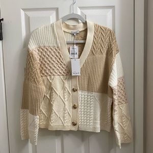NWT RAILS Reese Cream Patchwork Cable Sweater size small